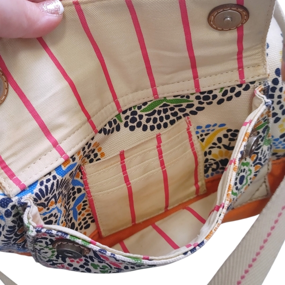 Canvas Floral Print Crossbody Bag in Beige and Orange - Picture 7 of 11